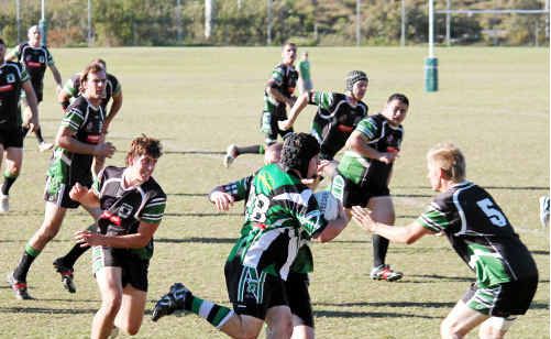 Valley Stags’ Matt Zillman runs the ball forward with strong support. The side has made the top eight and has qualified for the finals in its inaugural year. Valley Stags’ Matt Zillman runs the ball forward with strong support. The side has made the top eight and has qualified for the finals in its inaugural year.